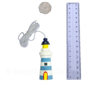 Wooden Light House Light Pull Light Blue Stripy Lighthouse with Cord & Connector image 3