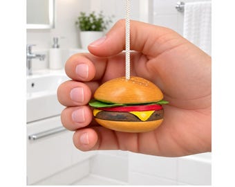 Handbeschilderd trekkoord voor hamburgerlamp van hars, met keuze uit verschillende snoerkleuren en connectoren.