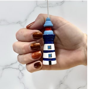 Tirador de luz de madera para faro - Faro de rayas azul oscuro (con cable y conector)