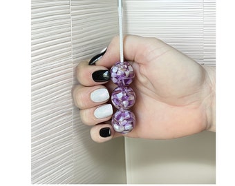 High Gloss Resin Bead Light Pull with Cord & Connector - Purple and White