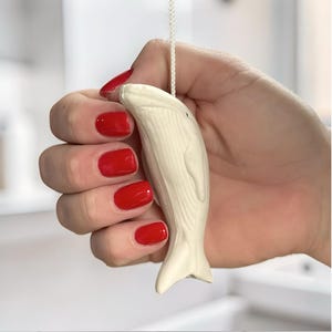 White/Ivory Ceramic Whale Light Pull with Cord & Connector