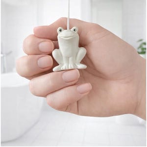 Tirador de lámpara de cerámica blanca/marfil con forma de rana, con cable y conector.