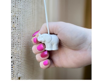 White/Ivory Ceramic Elephant Light Pull with Cord & Connector