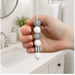 Wooden Black and White Humbug Bead Light Pull with Cord & Connector