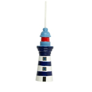 Wooden Light House Light Pull - Dark Blue Stripy Lighthouse (with Cord & Connector)