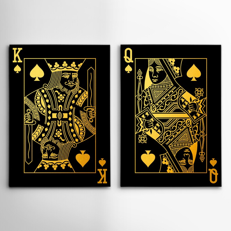 CANVAS ART King & Queen Playing Cards Duo Set Gold Spades Etsy