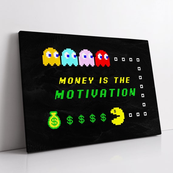 CANVAS ART Pac-Man Money Is The Motivation Arcade Game Modern Framed Canvas Wall Art Poster Print Home/Office Room Decor Gift