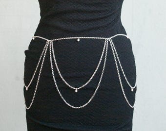 Silver or Black/Gold Skirt Belt with 'Guardian Bells' | Handmade Silver Body Chain | Bohemian Belly Chain