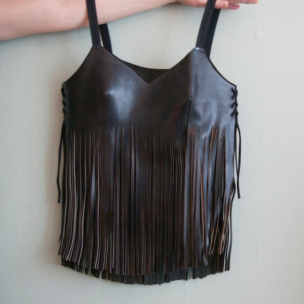 One Shoulder Fringe Top Black