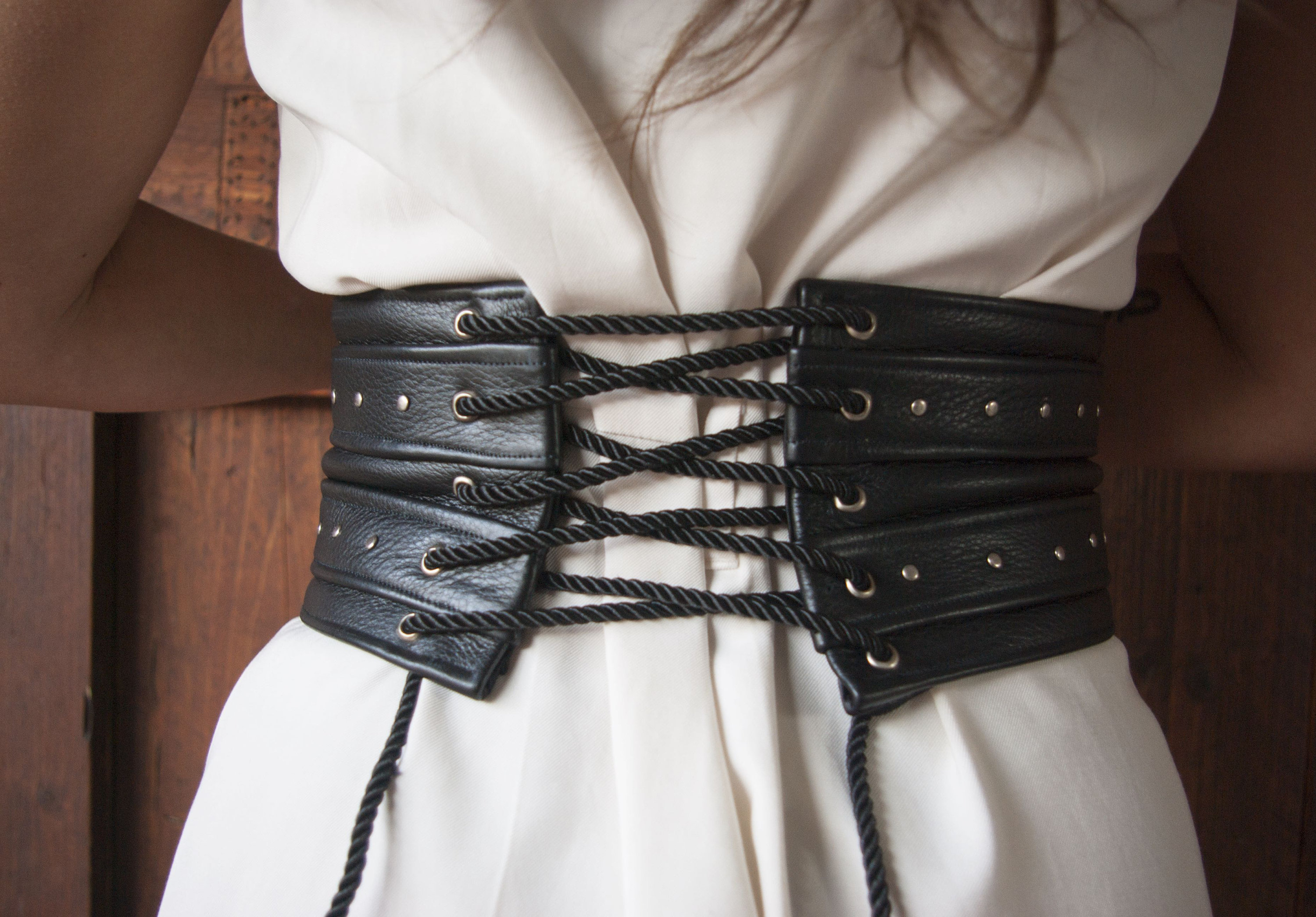 Lace Up Corset Belt with Rivets Black Leather Belt with | Etsy