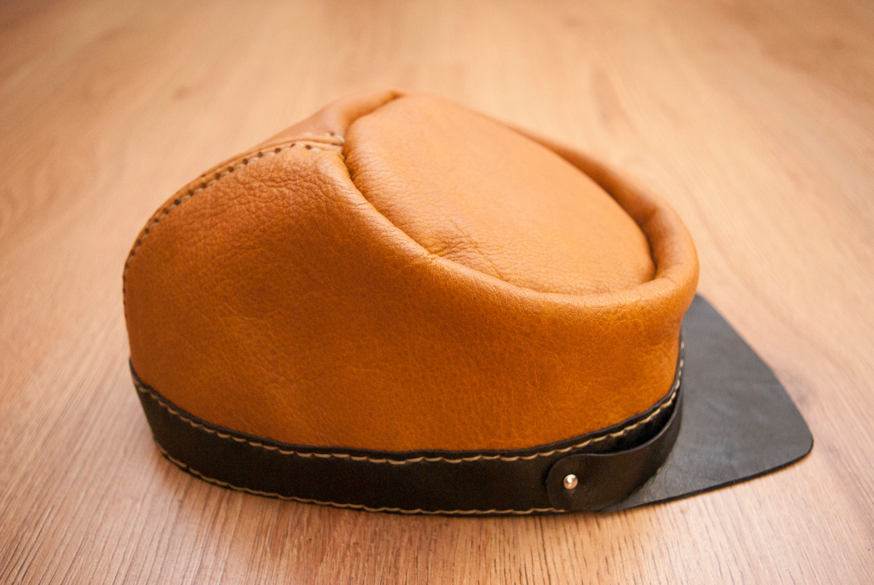 Custom Leather Kapi Hat: Brown & Black Military Style Cap - Etsy