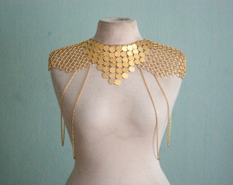 Shoulder Body Chain | Armor Cape Statement Jewelry Chainmail | Gold or Silver
