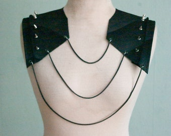 Shoulder Accessory 'Rebellion' | Handcrafted leather shoulder pieces | Punk Rave | Killstar | Black/Silver Spikes & Chains