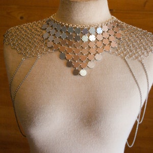 Silver Shoulder Jewelry ‘Traveler’ | Body Chain Necklace Jewelry | Armor Harness Chainmail Piece | Unique Layered Cape