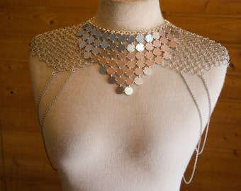 Silver Shoulder Jewelry ‘Traveler’ | Body Chain Necklace Jewelry | Armor Harness Chainmail Piece | Unique Layered Cape