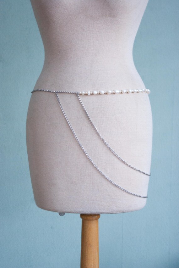 925 sterling Silver Pearls White Link Waist Chain Belt Sexy Geometric Pearl Waist Chain For Women Flower Tassel  main image 2