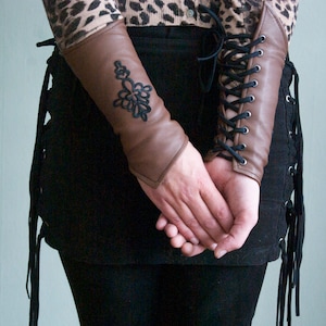 Black or Brown Leather Vambraces | Armor Bracer Jewelry | Handmade Laced Gauntlet Wristband Arm Guard for Men and Women| Harness Accessoire