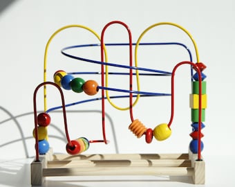 Montessori bead maze, handmade from solid sprucewood | TRE