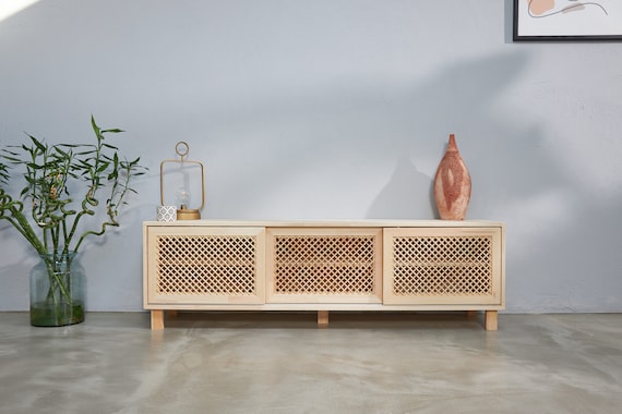 Japandi tv stand, handmade from solid pinewood | DIPI