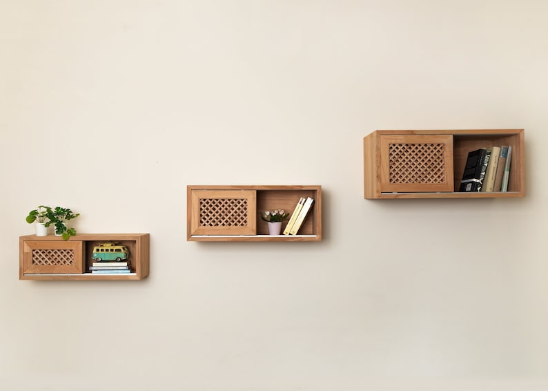 3 sized floating enclosed shelves for your wall.