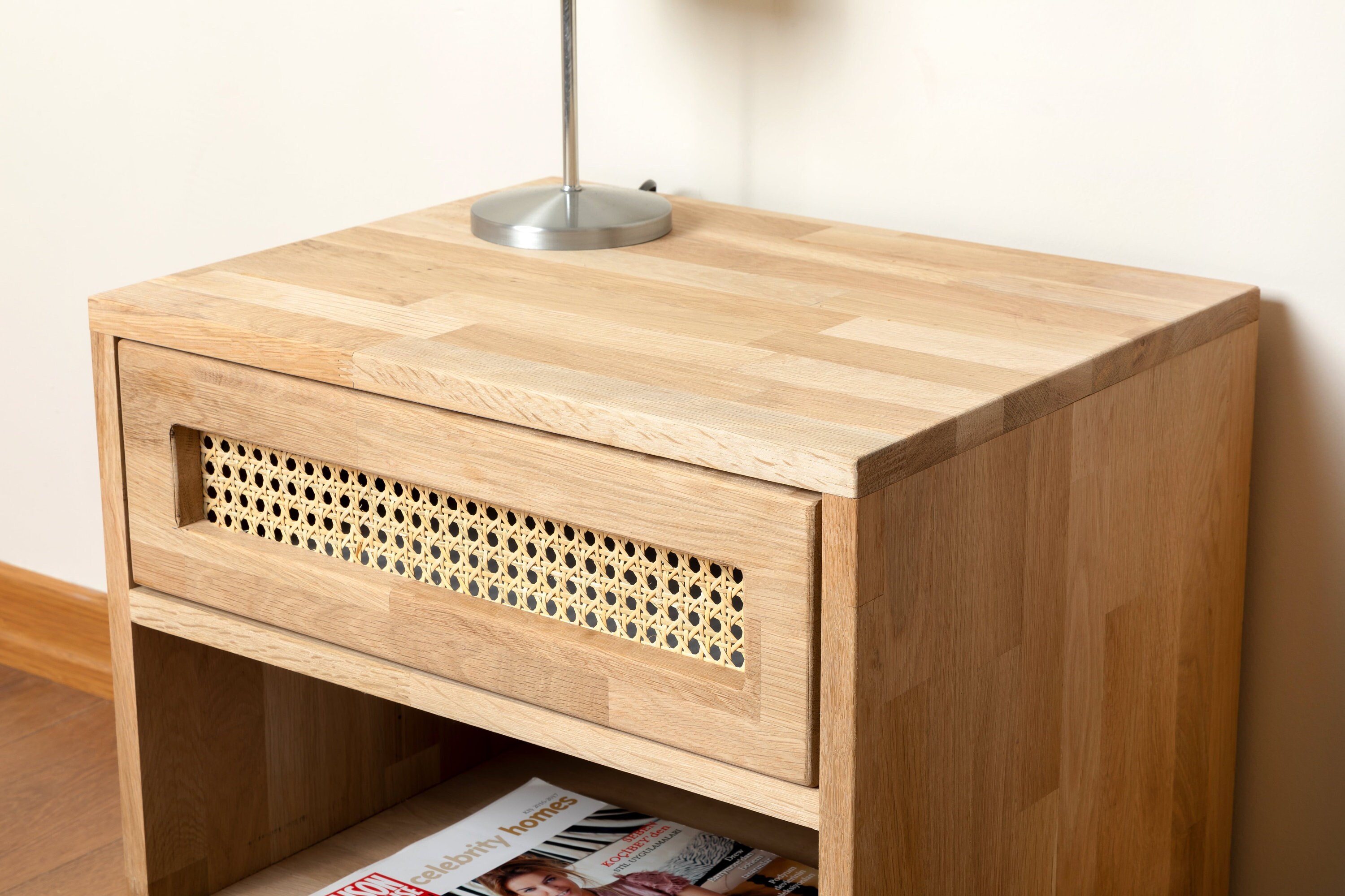 Rattan nightstand Wooden nightstand Oak nightstand Etsy