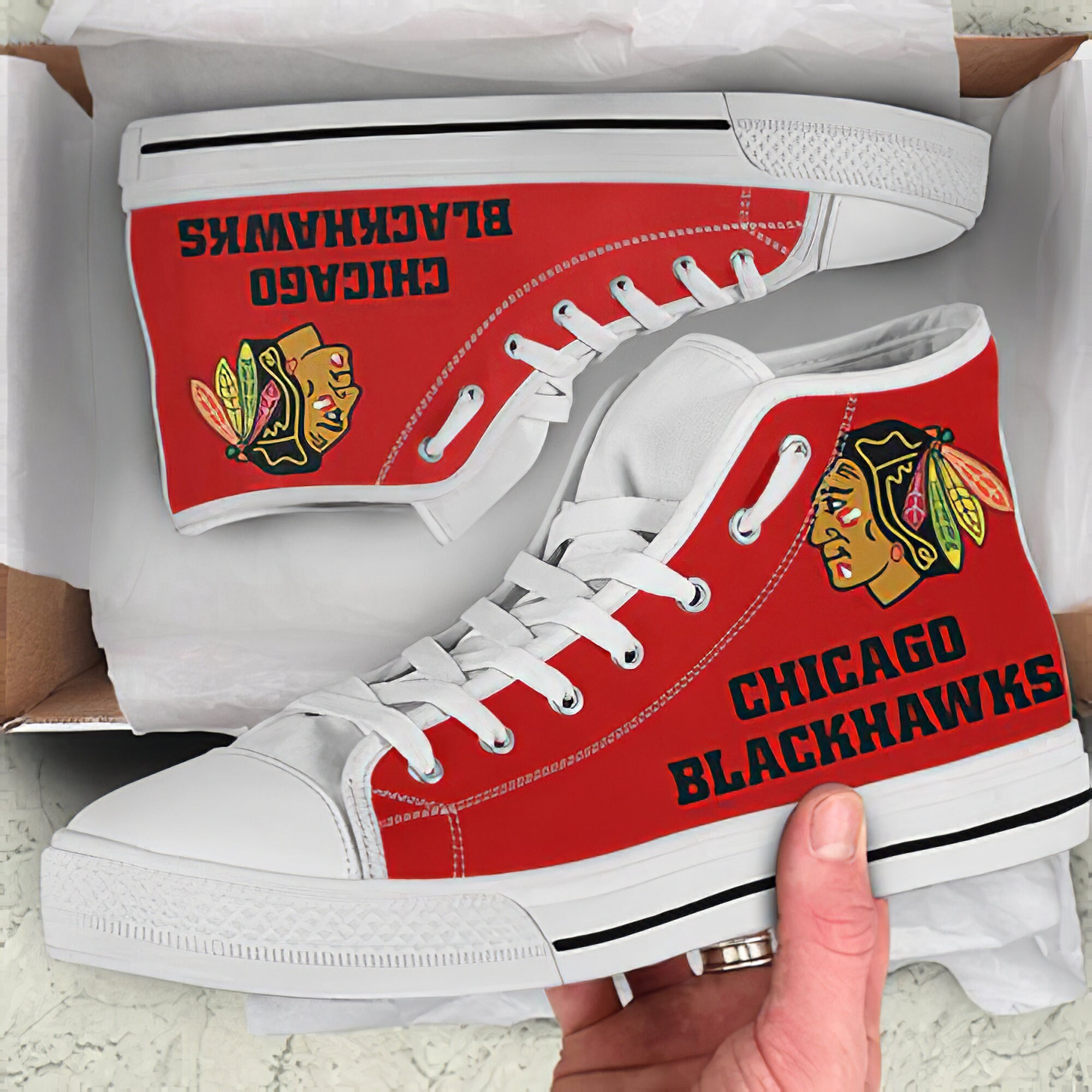 Chicago Blackhawks High Top Converse Shoes Chicago Etsy