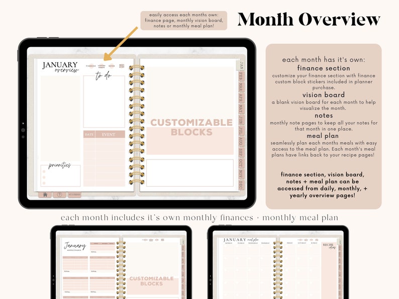 Undated Digital Planner Customizable Planner Custom Blocks Etsy