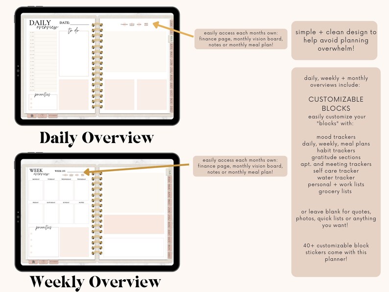 Undated Digital Planner Customizable Planner Custom Blocks Etsy