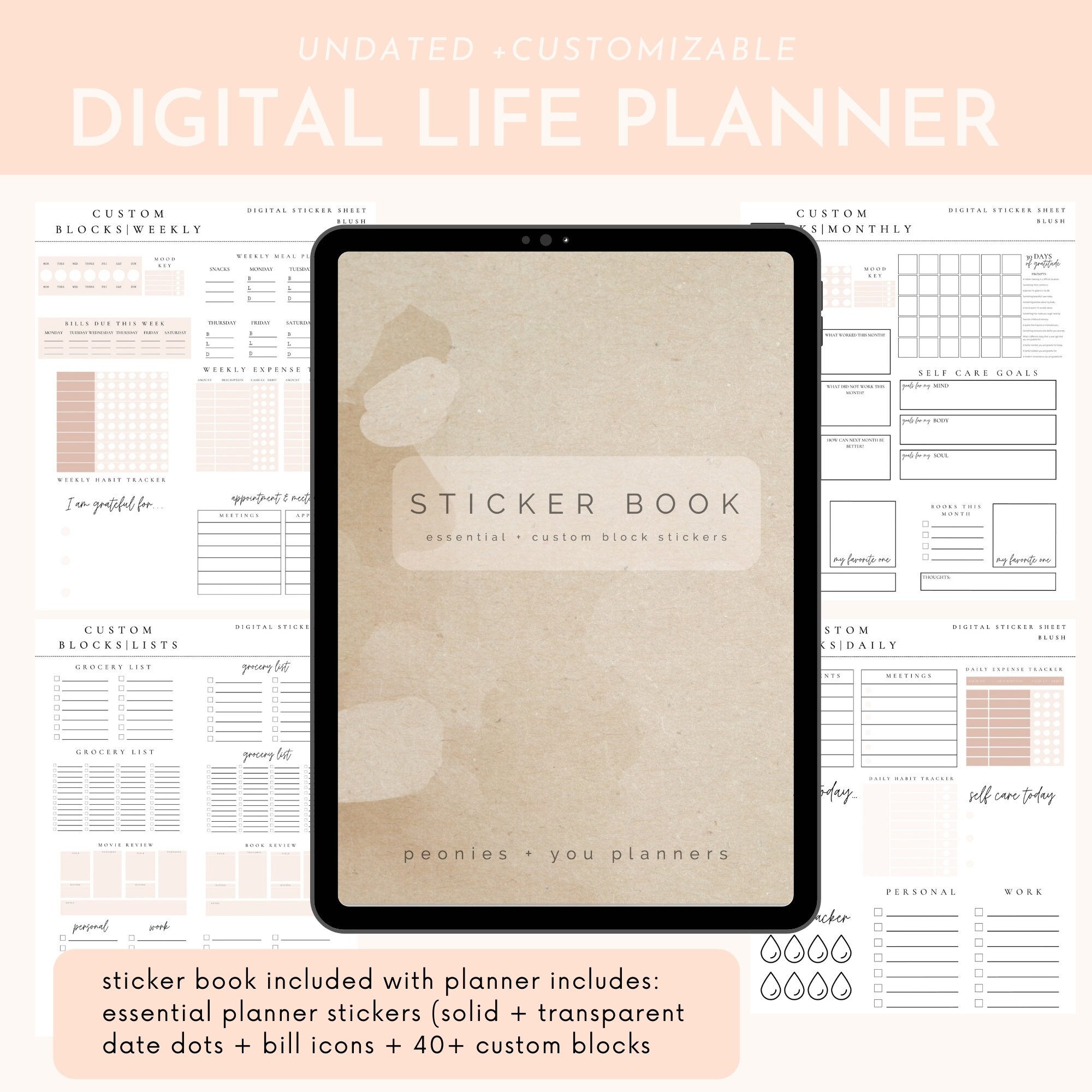 Undated Digital Planner Customizable Planner Custom Blocks Etsy