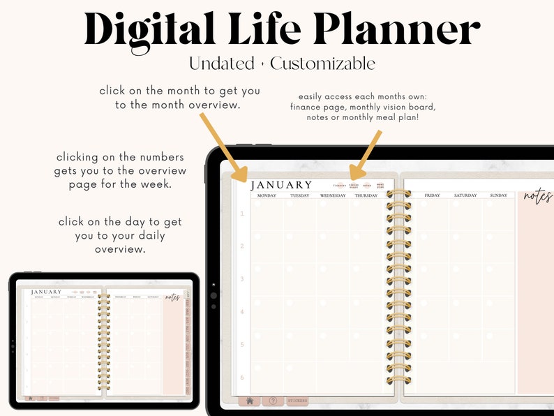 Undated Digital Planner Customizable Planner Custom Blocks Etsy