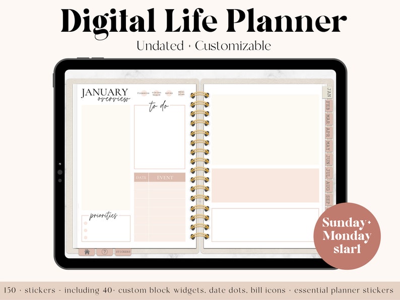 Undated Digital Planner Customizable Planner Custom Blocks Etsy