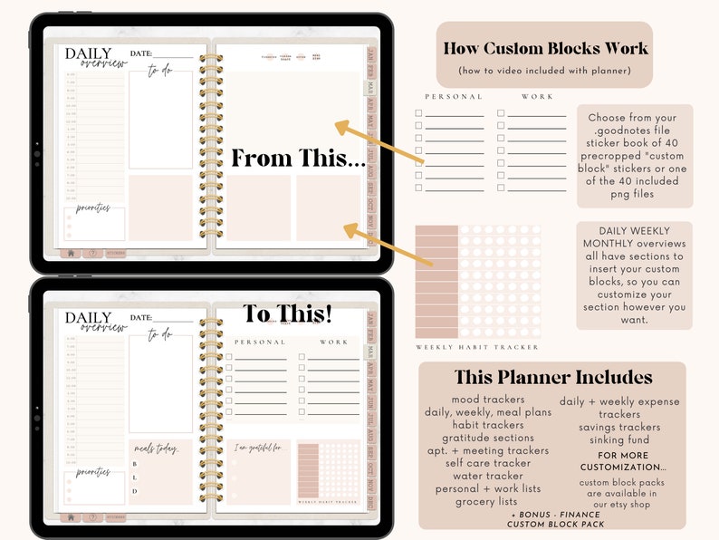 Undated Digital Planner Customizable Planner Custom Blocks Etsy