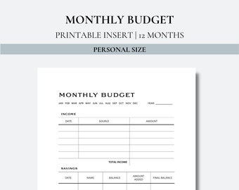 Monthly Budget - Personal Planner Printable