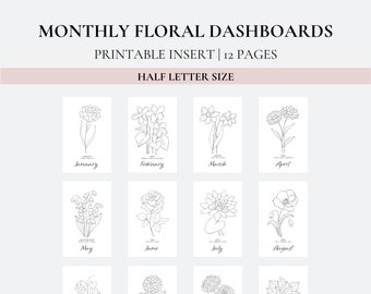 Monthly Floral Dashboards - Half Letter Size