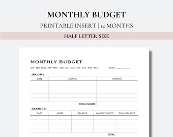 Monthly Budget - Half Letter Planner Printable