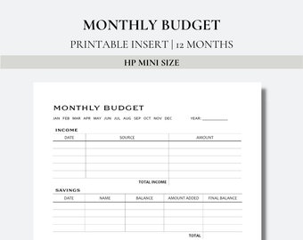 Monthly Budget - HP Mini Planner Printable