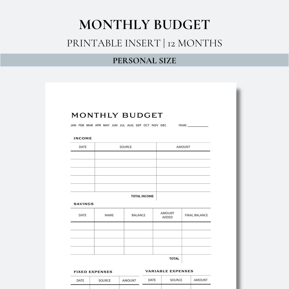 Monthly Budget - Personal Planner Printable - Etsy