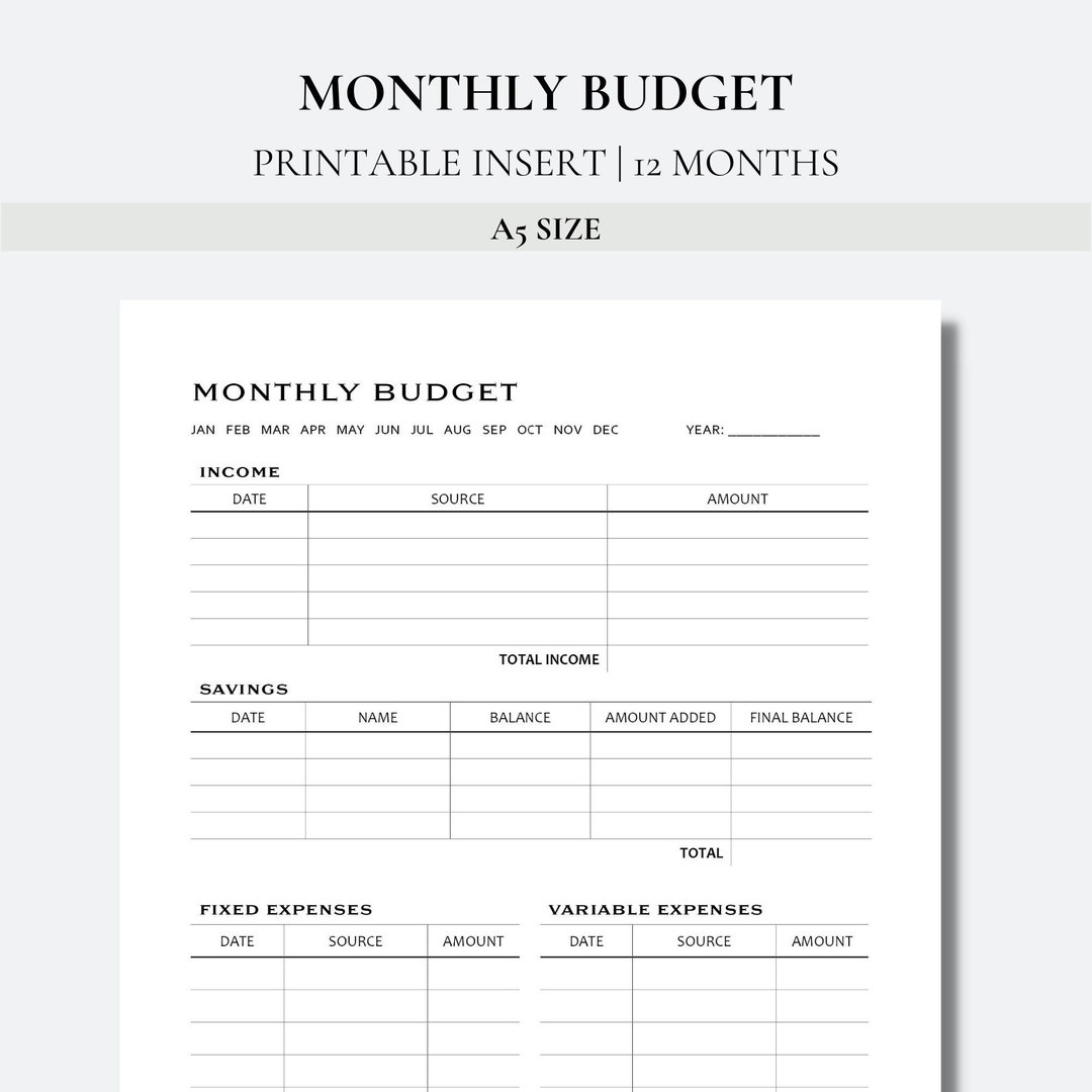 Monthly Budget - A5 Planner Printable - Etsy