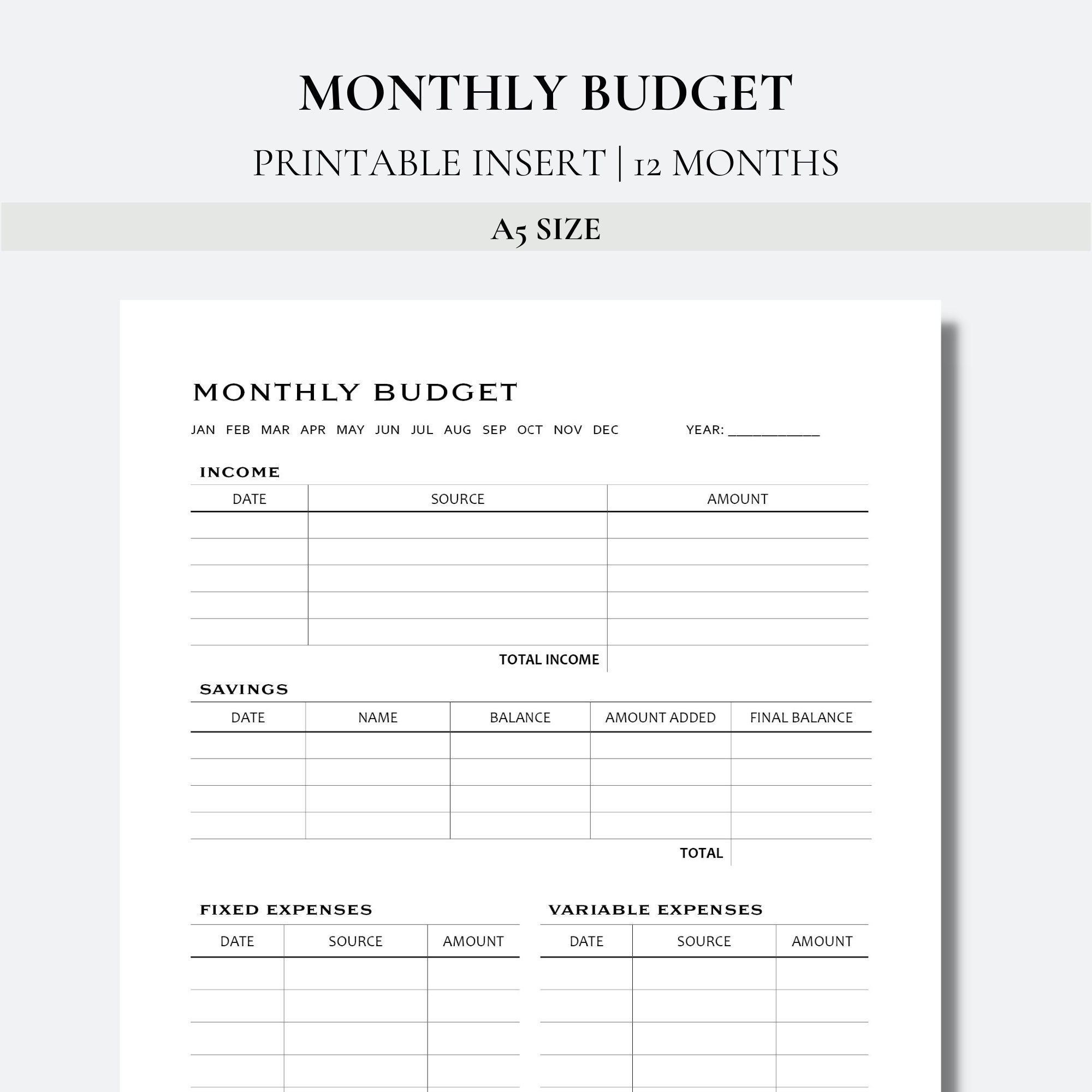 Monthly Budget - A5 Planner Printable - Etsy