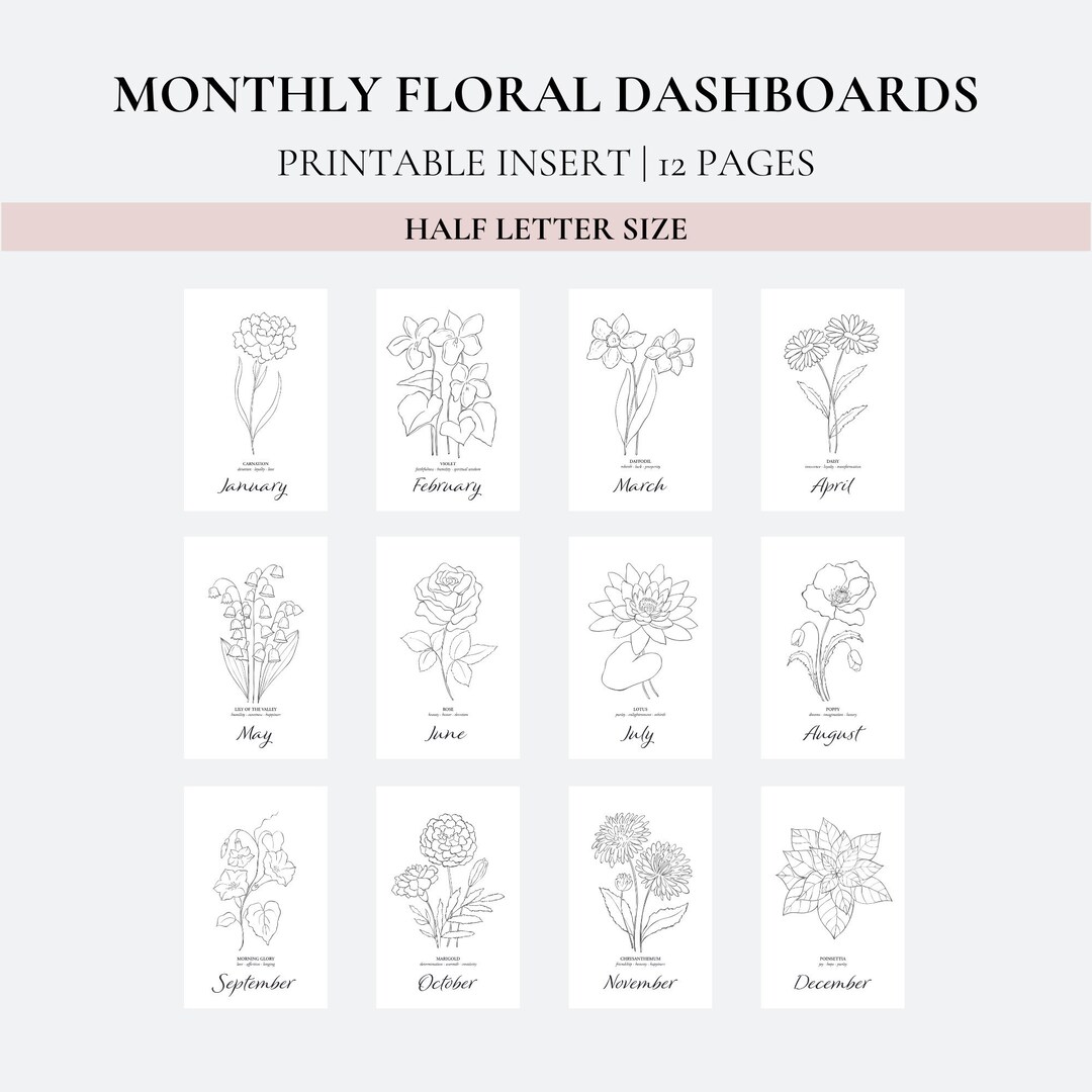 Monthly Floral Dashboards - Half Letter Size - Etsy