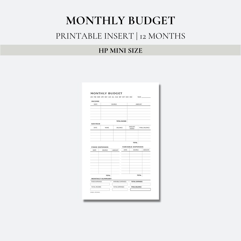 Monthly Budget HP Mini Planner Printable Etsy