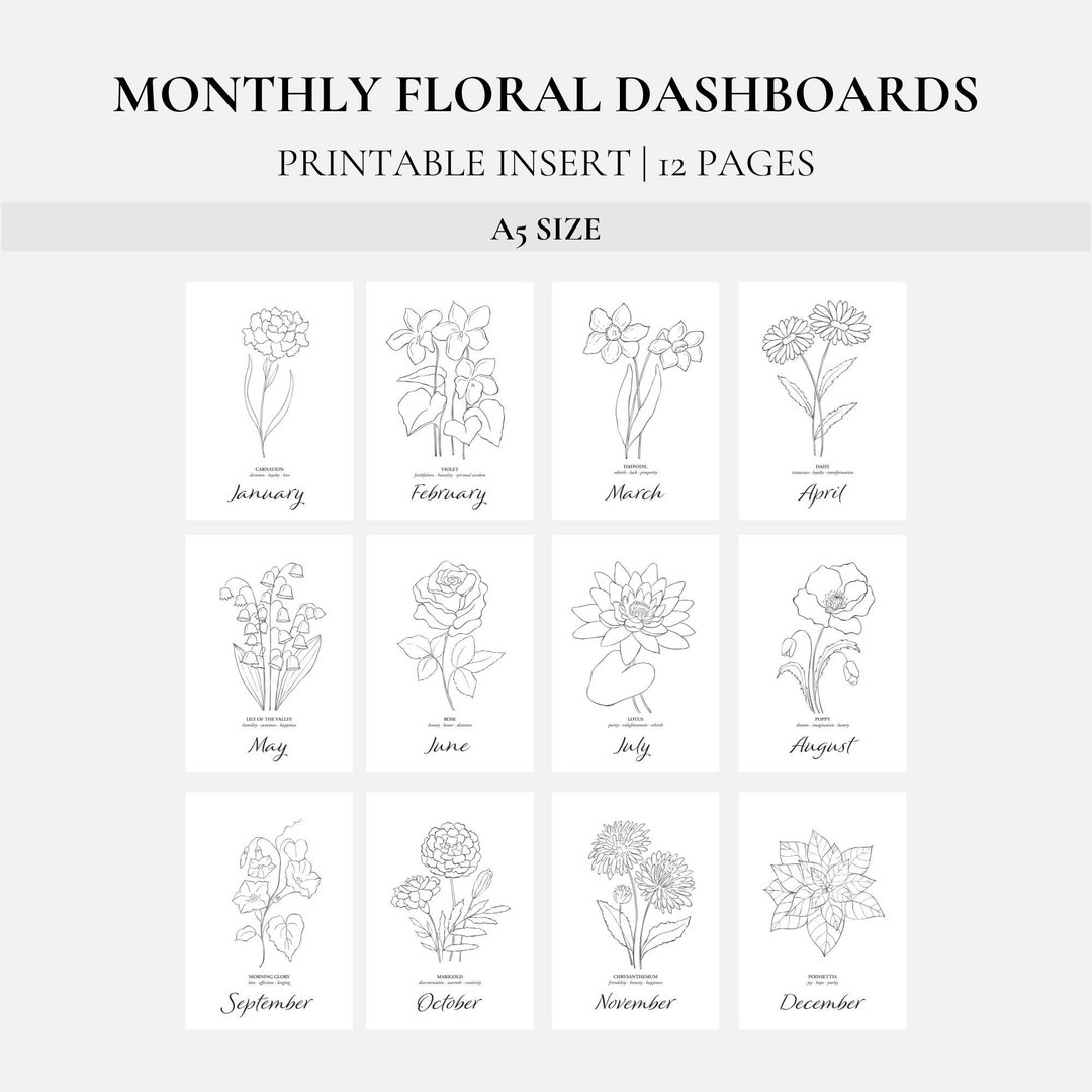 Monthly Floral Dashboards A5 Etsy