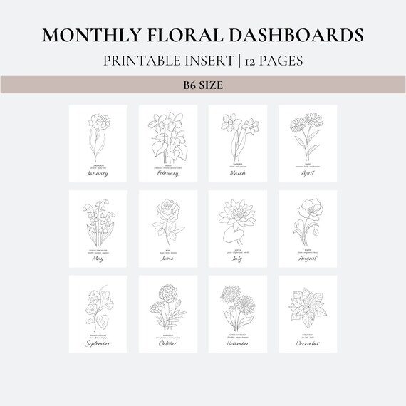 Monthly Floral Dashboards B6 Size - Etsy