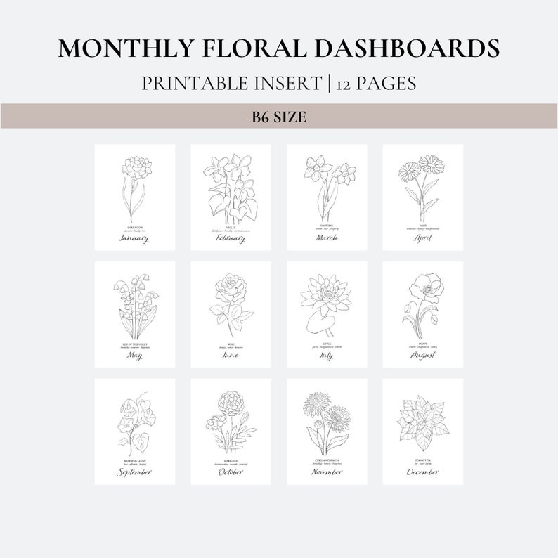Monthly Floral Dashboards - B6 Size - Etsy
