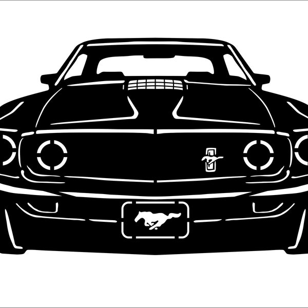 Ford Mustang 1969 Front - Silhouette Svg Dxf, Eps, Pdf, Clip art, laser cut, Vector digital file