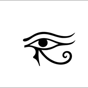 May include: A black and white graphic of the Eye of Horus, an ancient Egyptian symbol. The eye is stylized with a curved eyebrow, a detailed eye, and a distinctive teardrop shape below. The design is set against a white background.