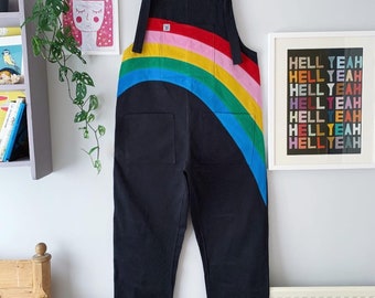 PREORDER IndieLovesDisco ‘Proud’ appliqué Art Dungarees / Pinafore in BLACK and corduroy cotton, adult sizes LGBTQ Pride, Gay, Festival