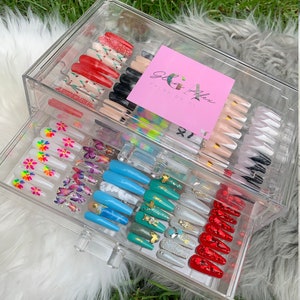 Clear Press On Nail Storage Box With Drawers Artificial Nail Organizer Glam Afex Box