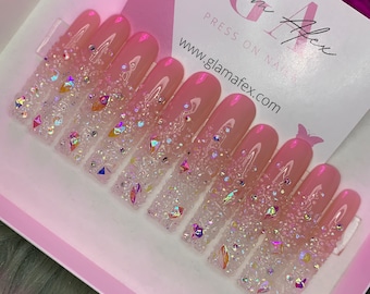 Ombré Bling Design Reusable Press Ons Glam Afex Press On Nails- Glitz