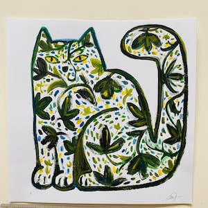 Dipinto acrilico originale su carta “Il gatto primaverile” 21x21 cm (8,3x8,3 pollici), dipinto acrilico. Spedizione gratuita.
